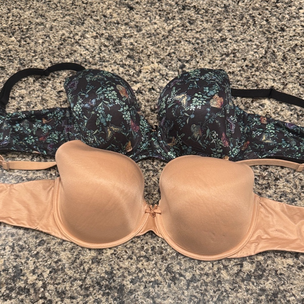 Victoria's Secret Black Floral and Nude Bra Set Size 38DDD